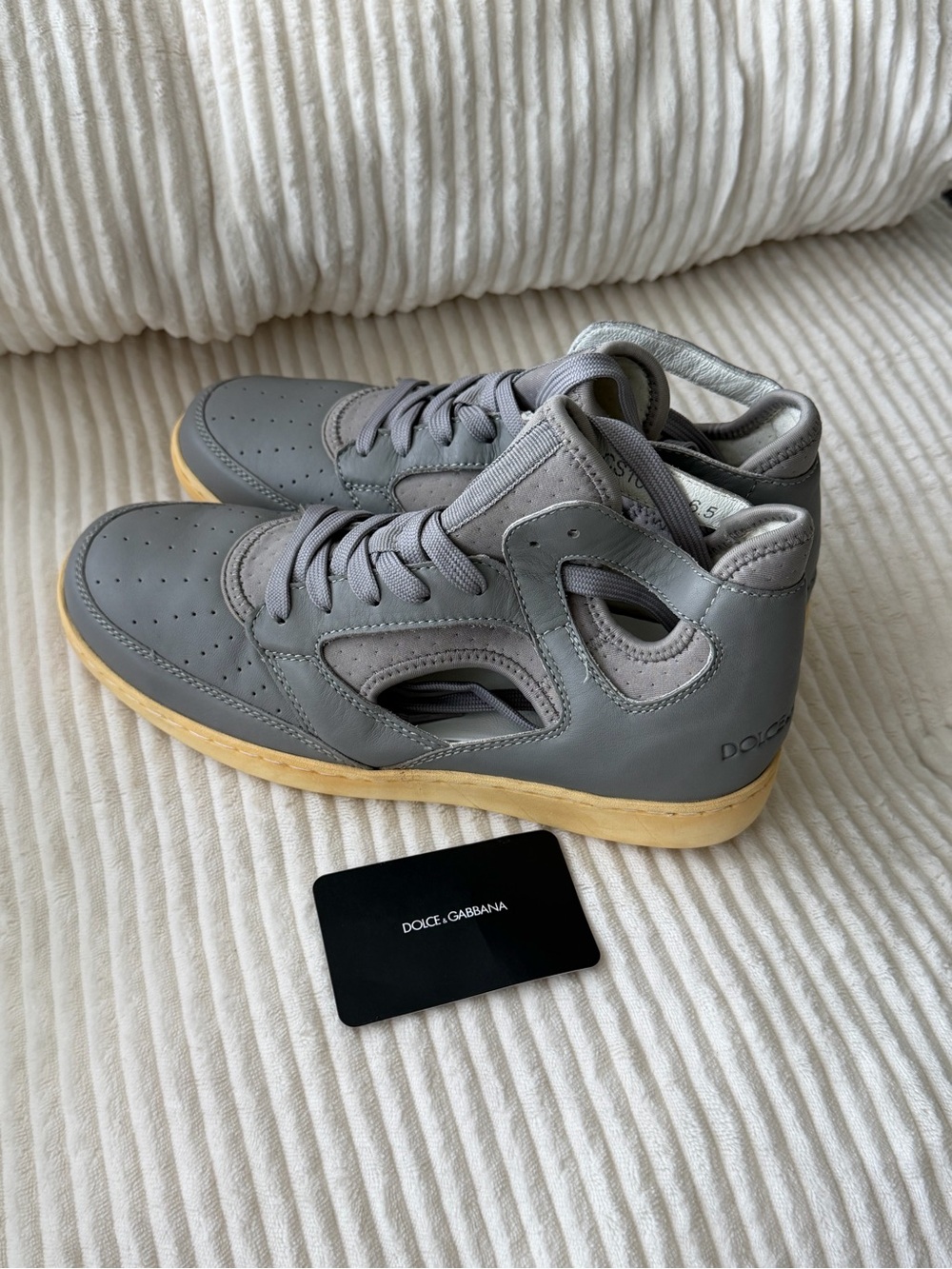 Dolce & Gabbana Gray Cut-Out Leather Sneakers Made in Italy